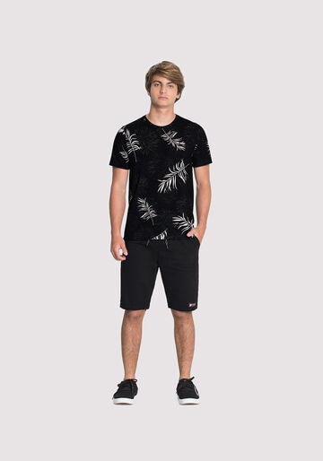 Camiseta Juvenil em Malha com Estampa Tropical, FLORAL CINZA, large.