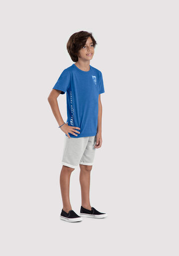 Camiseta Infantil em Malha com Estampa Lateral, AZUL CARBONO, large.