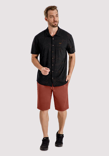 Camisa Manga Curta Masculina com Estampa Tropical, TROPICAL PRETO, large.