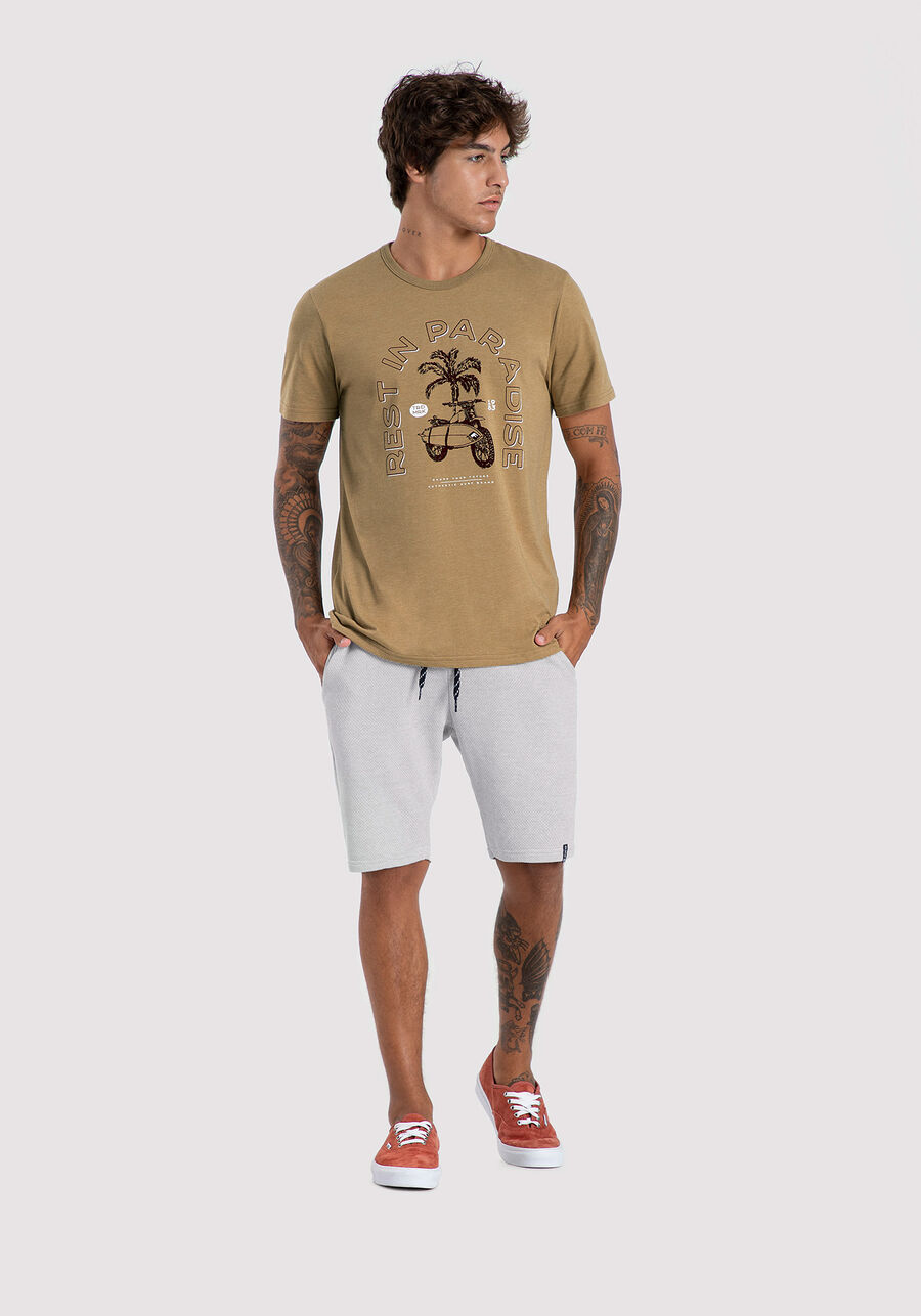 Camiseta Masculina em Malha com Estampa Paradise, MARROM TILE, large.