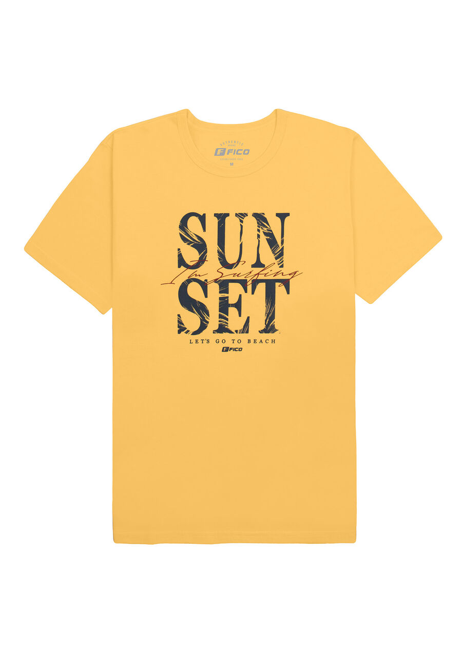 Camiseta Masculina em Malha com Estampa Sunset, AMARELO LOTUS, large.